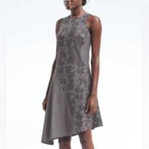 Banana Republic Gray Floral Jacquard Fit & Flare Dress 8P NWT